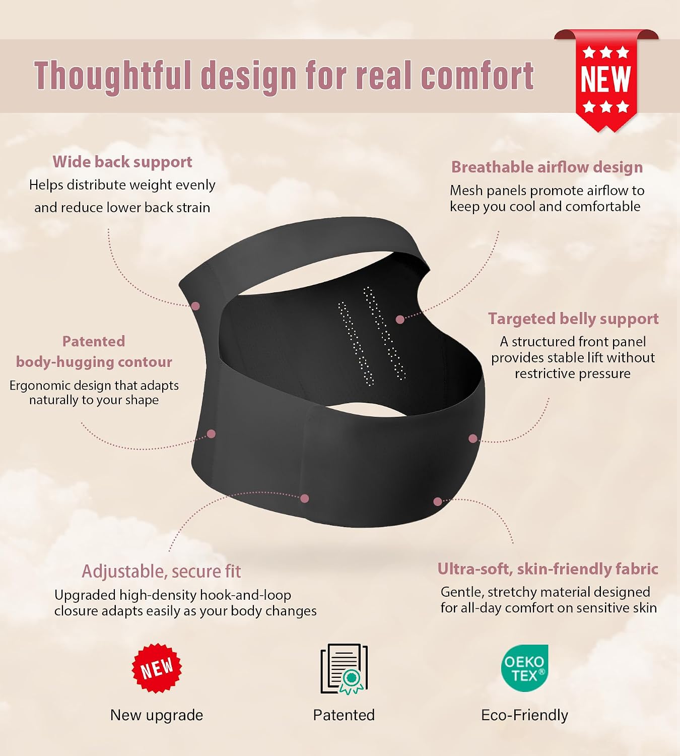 Detalle 2 de Mama Land EasySupport One-Piece Pregnancy Belly Band, Adjustable, Breathable, Black XL