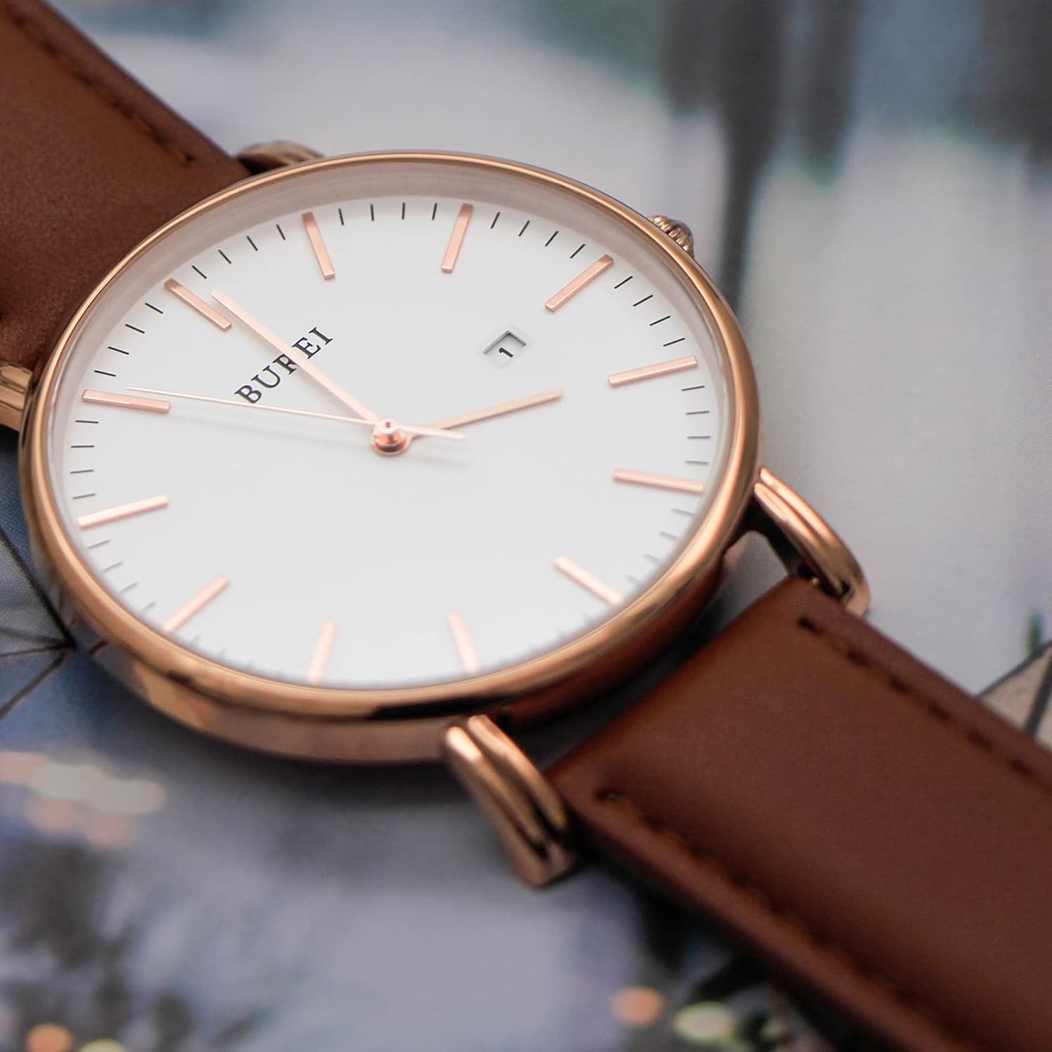 Detalle 1 de BUREI Ultra Mince Montre homme 30 m