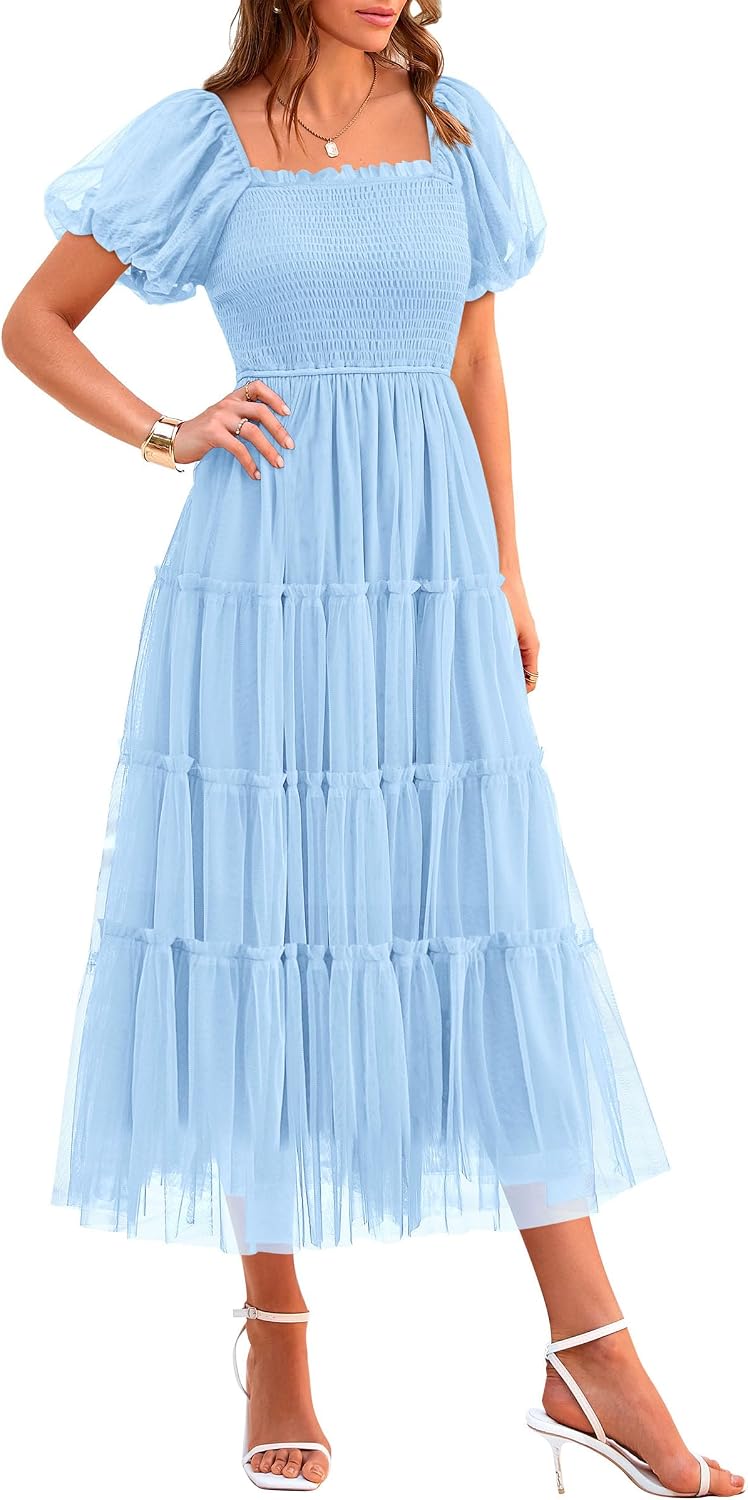 Detalle de PRETTYGARDEN Smocked Midi Tulle Dress