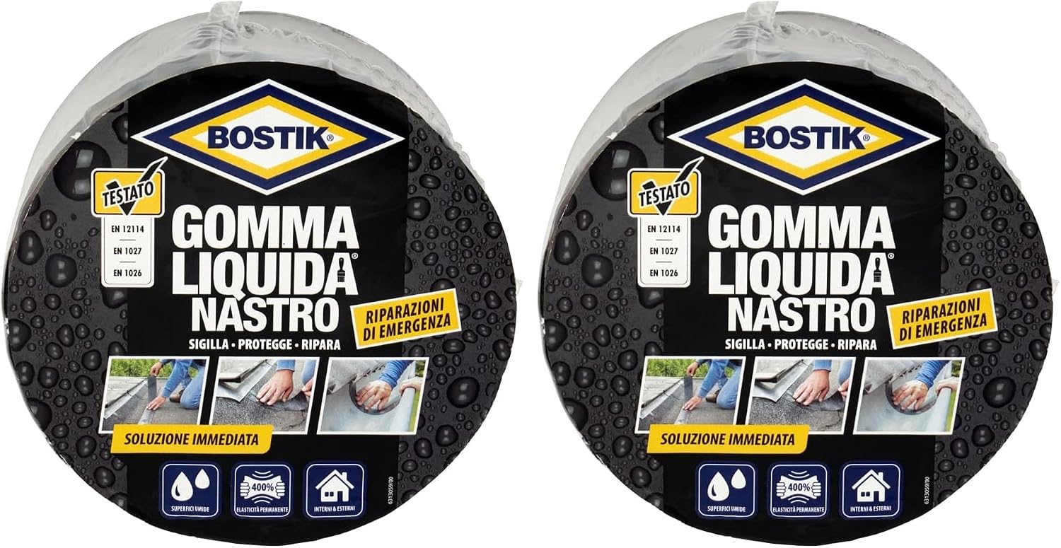 Detalle de Bostik Gomma Liquida Nastro 5Mt Nero – nastro gomma resistente, compatibile con plastica