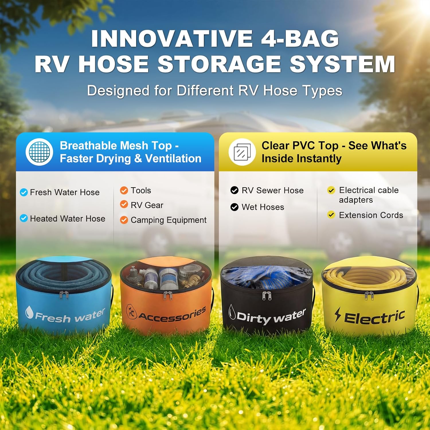 Thumbnail 5 de Gociean RV Sewer Hose Storage 4 Packs: Organized, Watertight Bags for Hoses, Cords, and Camper Tools