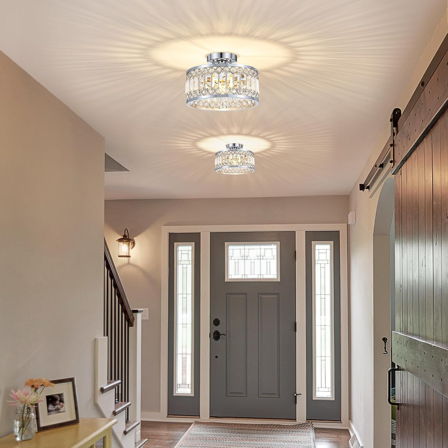 Detalle de YURNYQ Crystal Ceiling Light 11.4 in