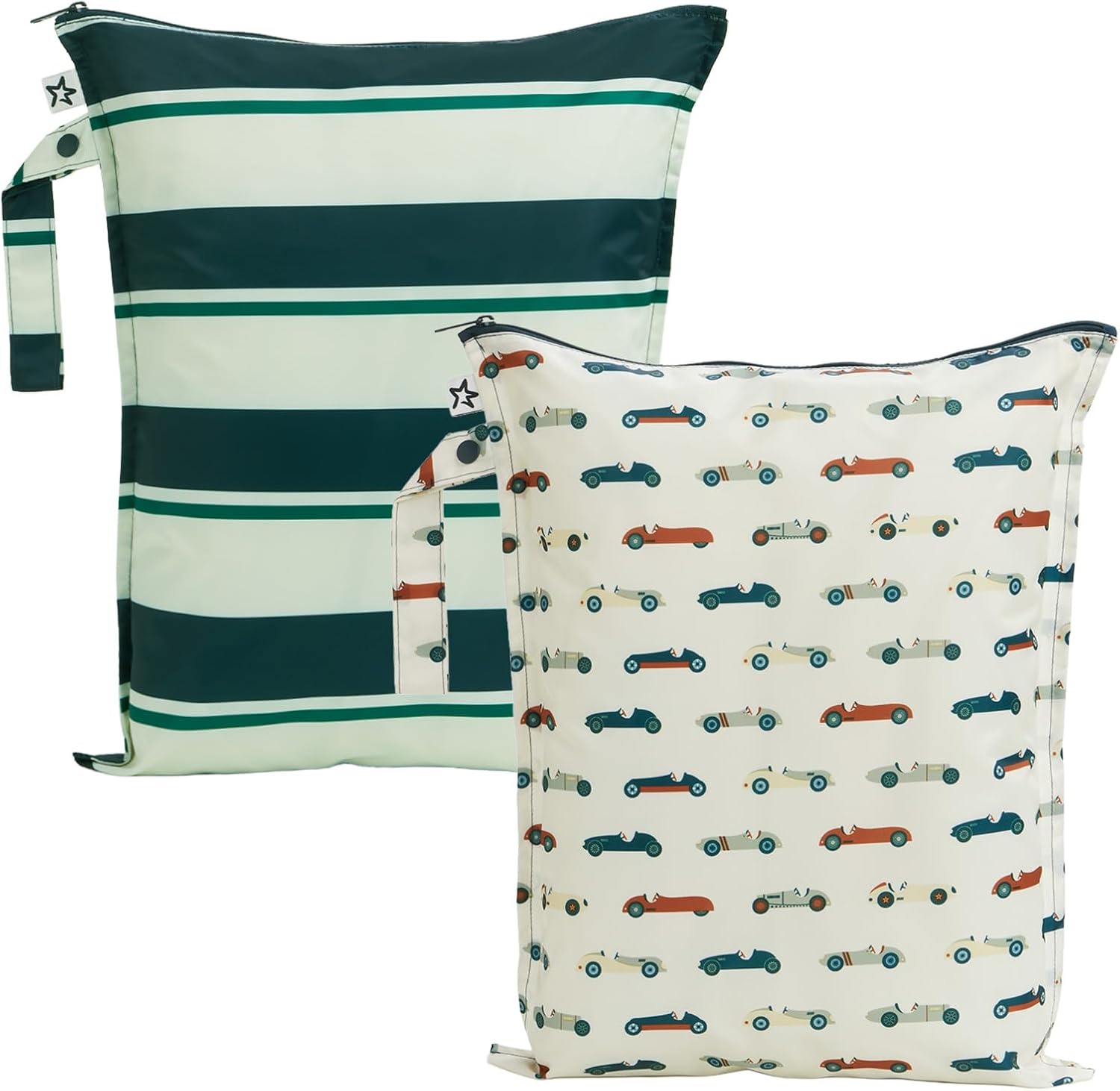 Detalle de Tiny Twinkle BGW Wet Bags, 2-Pack Waterproof Polyester with Rugby Stripes and Vintage Cars