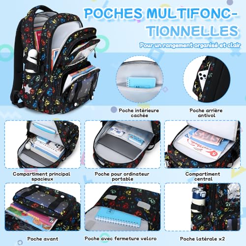 Detalle de Sisipoet Sac à Dos Cartable Garçon Imperméable pour Collège et Lycée