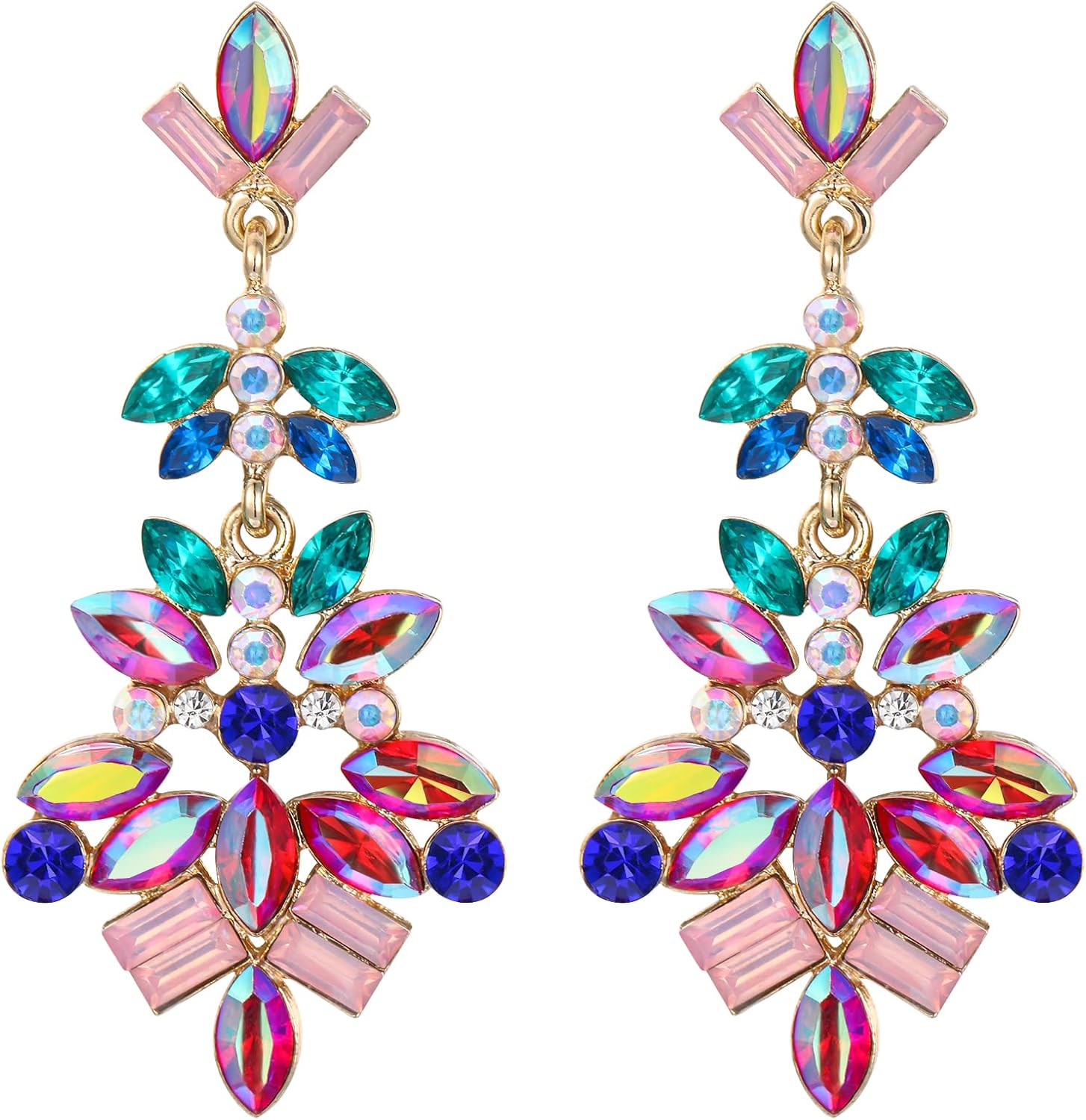 Detalle de Clearine Boucles d'oreilles Statement Marquise Square Crystal Cluster Art Deco pour Femme Multicolor Ton d'or