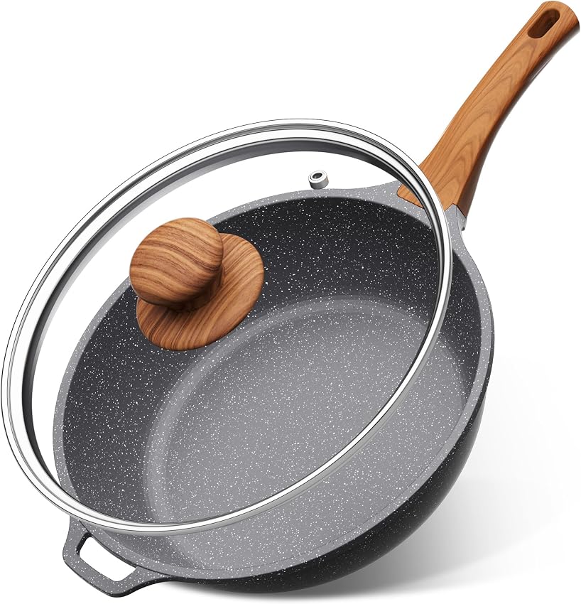 Detalle de YASHE Sartén Profunda de Granito 30 cm con Tapa, antiadherente e inducción