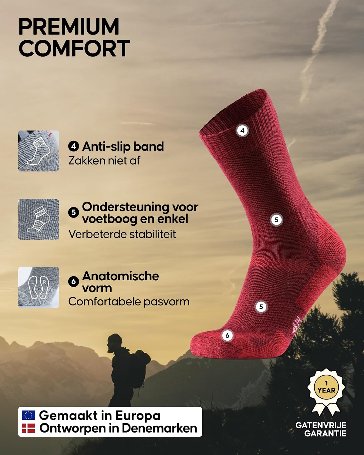 Detalle de DANISH ENDURANCE 55000 wandelsokken van merinowol met dikke demping