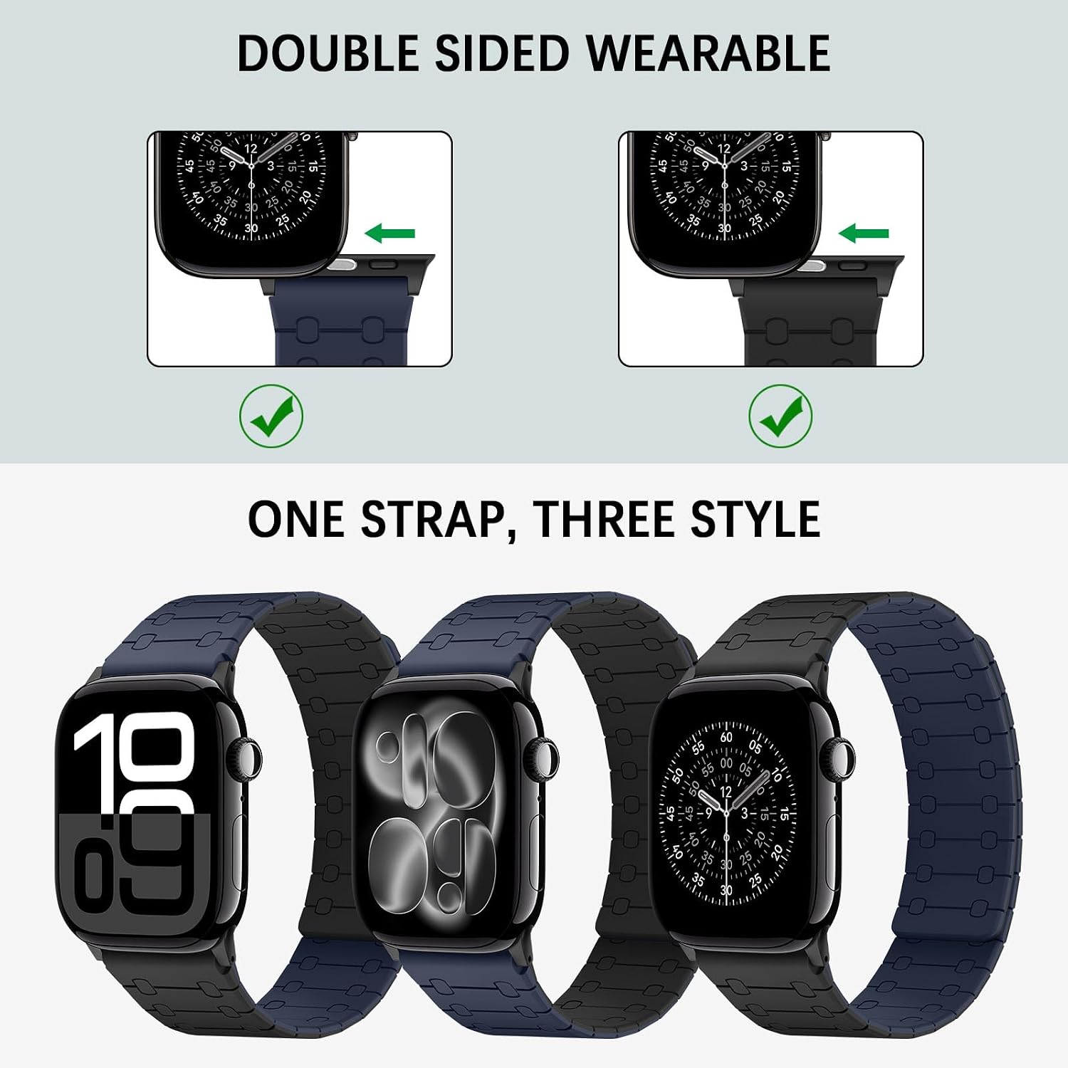 Detalle 2 de Sixmoat Double Sided Wearable Magnetic Strap for Apple Watch 42mm (Series 10/11) – Dark Blue-Black