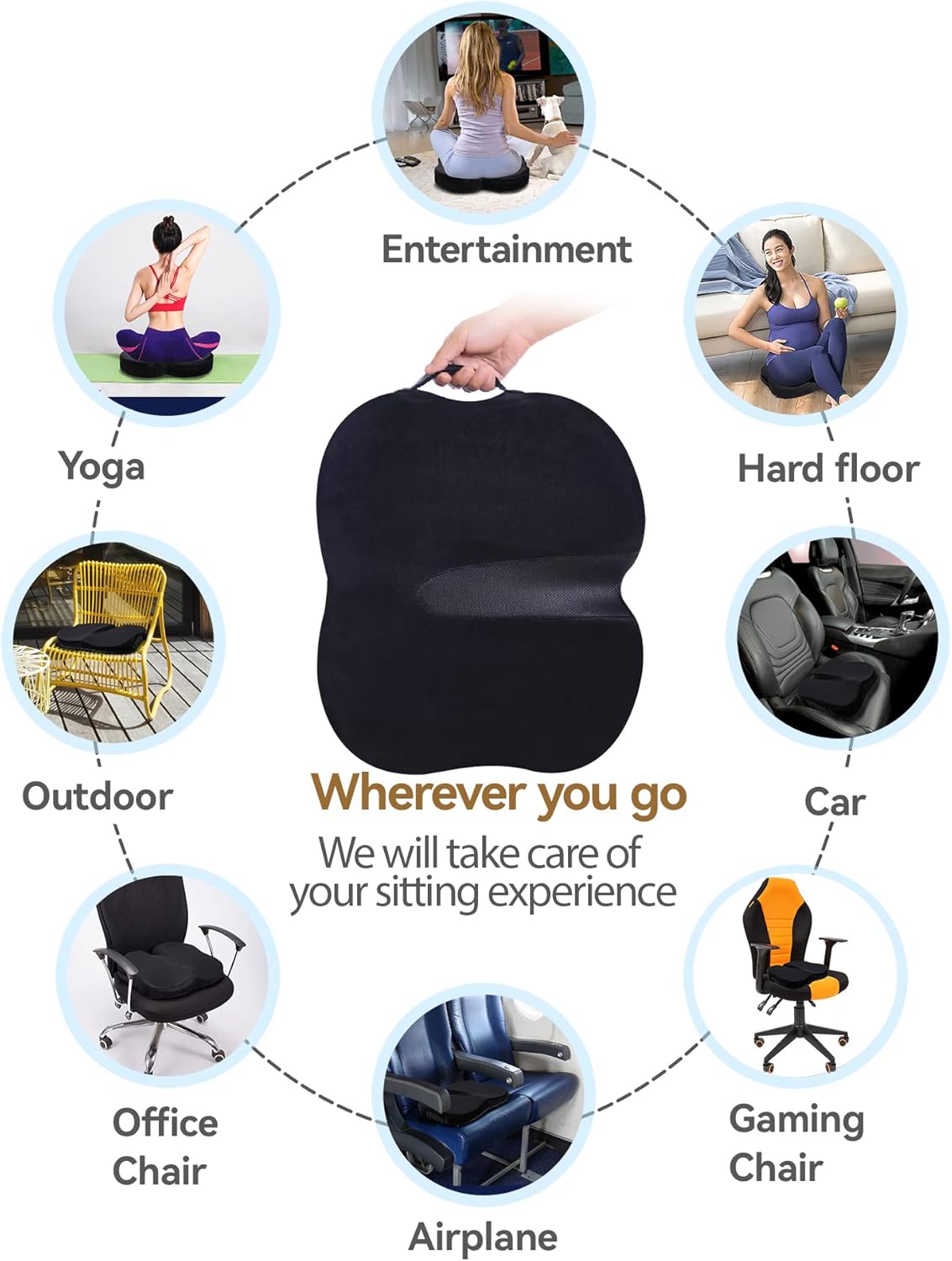 Thumbnail 4 de Travel Ease ergonomic seat cushion with memory foam and anti-slip base (black)