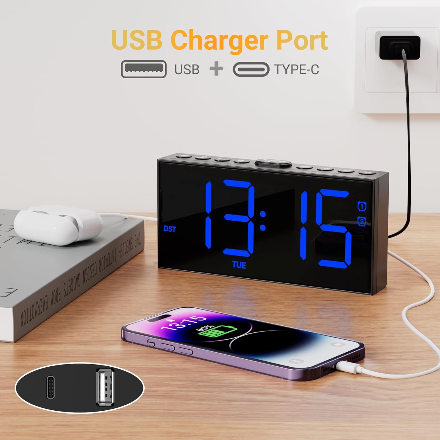 Thumbnail 3 de Mesqool Reloj Despertador Digital Azul con Carga USB y Funciones