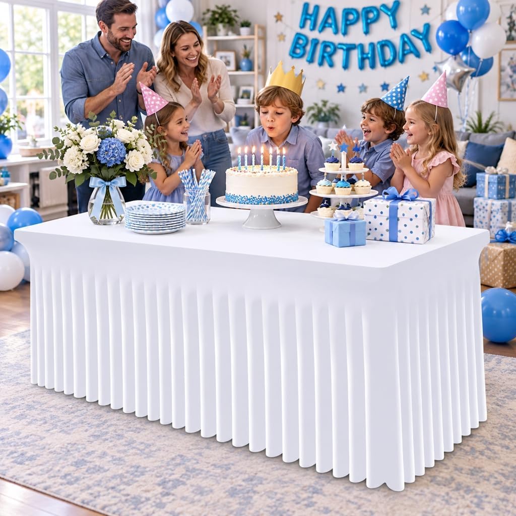 Thumbnail 6 de Smiry Spandex Tablecloth (Elastic Fitted Stretch) for 6FT Rectangle Tables, Waterproof Washable One-Piece Skirt, White