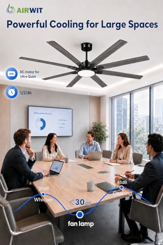 Detalle de Airwit Ventilador de Techo con Luz Extra Grande (183 cm) — rendimiento silencioso para salones y terrazas cubiertas