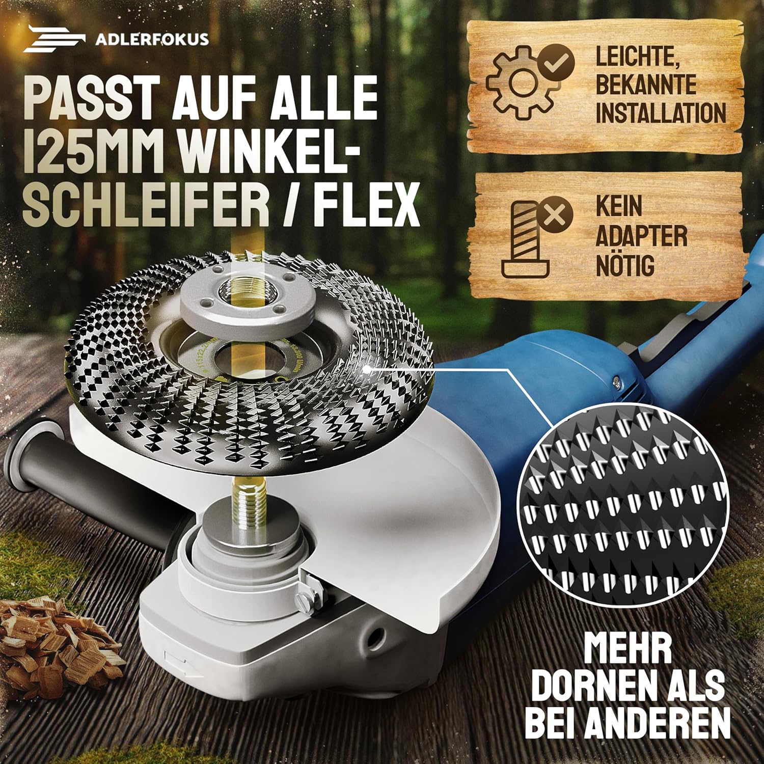 Thumbnail 1 de Adlerfokus Holz-Schleifscheibe 115 mm für Winkelschleifer – Flexscheibe zum Schruppen, Raspeln und Fräsen in Holz