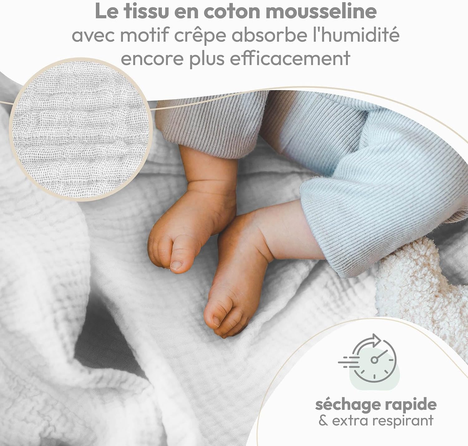 Thumbnail 2 de Laleni lot de 5 bavoirs bébé en pur coton en mousseline 70 x 70 cm – blancs