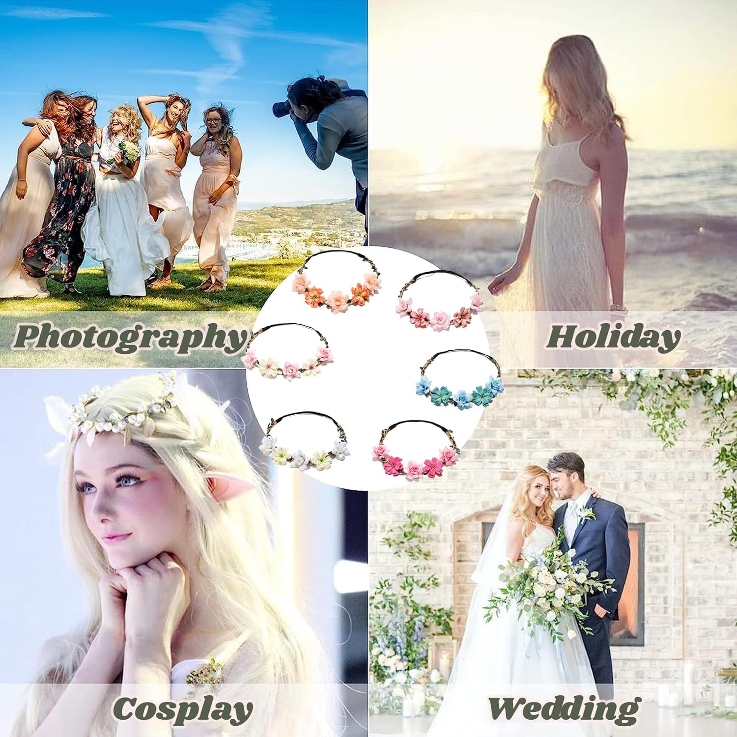 Detalle 2 de IOPJLK 6 Stück Blumenkranz Stirnband für Hochzeit