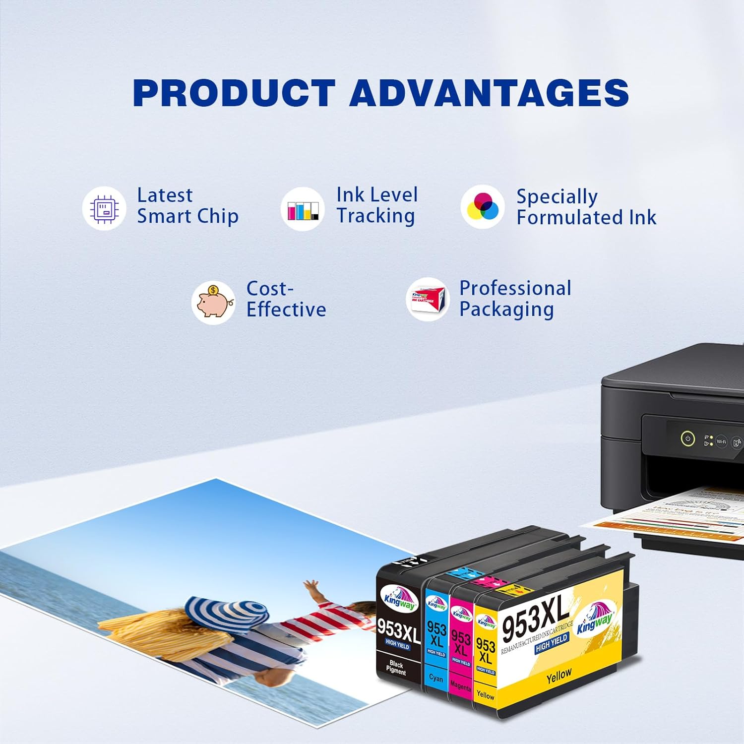 Thumbnail 3 de KINGWAY 953XL Ink Cartridges 4-Pack – High Yield Remanufactured for HP OfficeJet