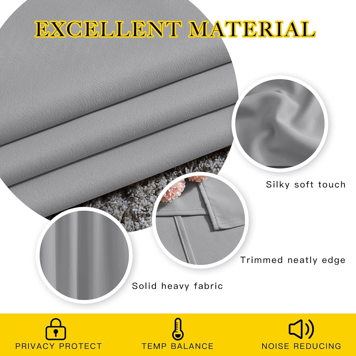 Thumbnail 3 de NICETOWN Light Gray Blackout Curtains 52 x 84 in (2 Panels) – Thermal Insulated, Silver Grommet, 85-99% Light Blocking