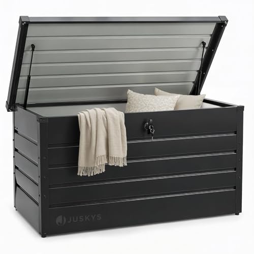 Detalle de Juskys Boîte de Rangement Limani 380L en Métal – Coffre d'extérieur étanche et verrouillable (Anthracite)