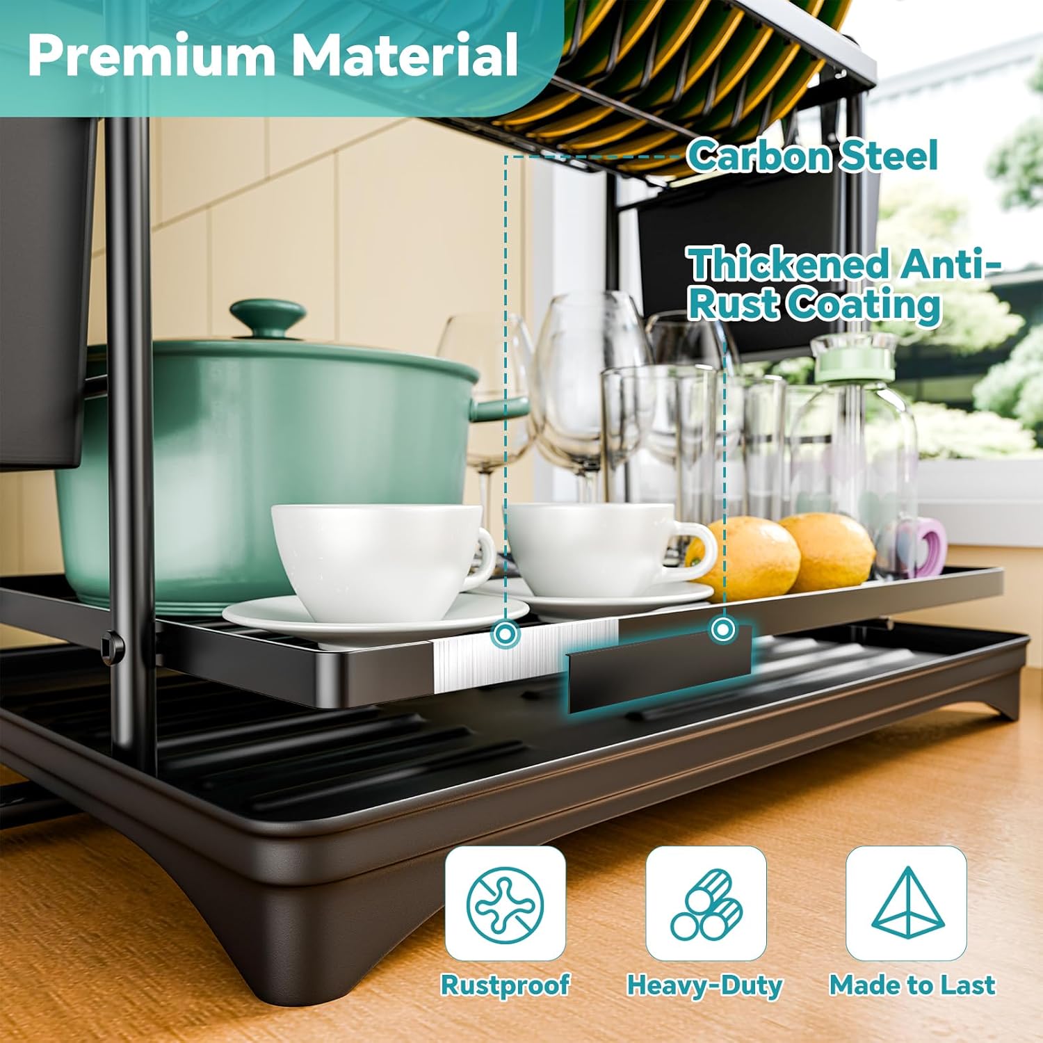 Detalle 2 de Simple Trending 2-Tier Dish Drying Rack – Large Capacity Kitchen Counter Organizer