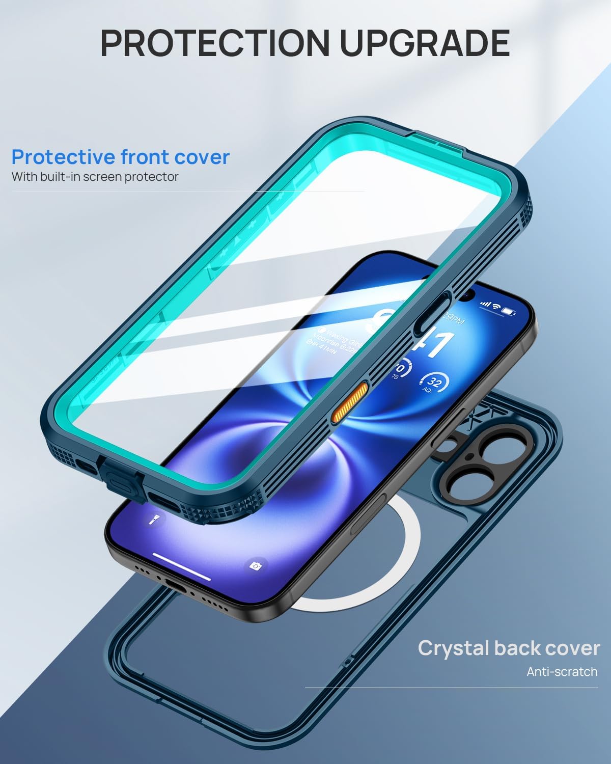 Detalle 2 de Lanhiem LM-IPH16-01 iPhone 16 Waterproof Case, Blue, Magnetic