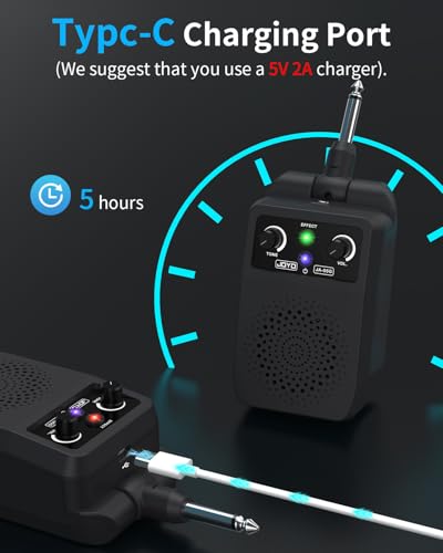 Detalle de JOYO JA-05G Mini Amplificateur Guitare Électrique 5W – Bluetooth, 4 Effets Intégrés et Rechargeable