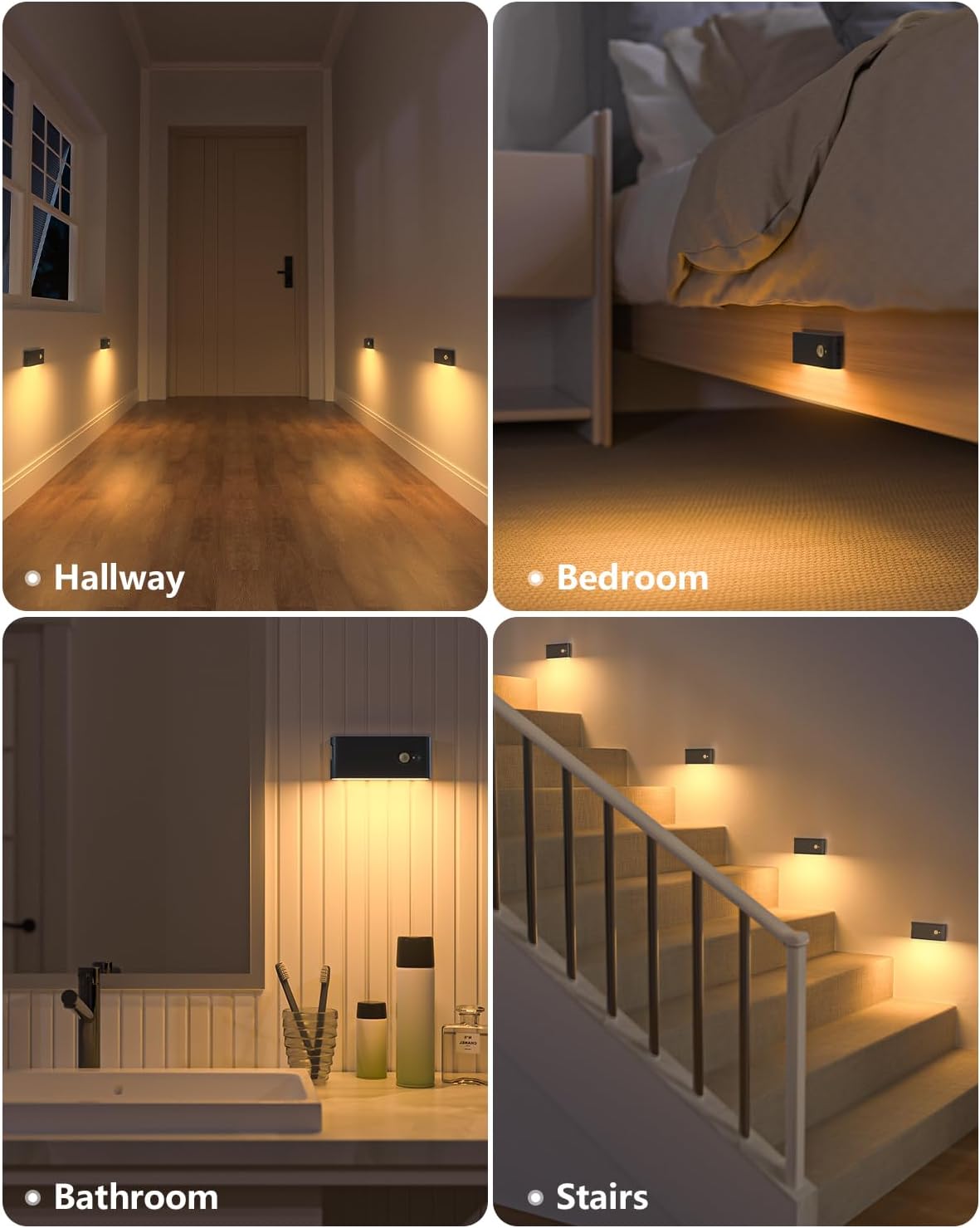 Thumbnail 2 de WILLED Nachtlicht Schwarz mit Bewegungsmelder – Wiederaufladbar, 6er Pack, batteriebetrieben für Treppen, Schlafzimmer, Flur