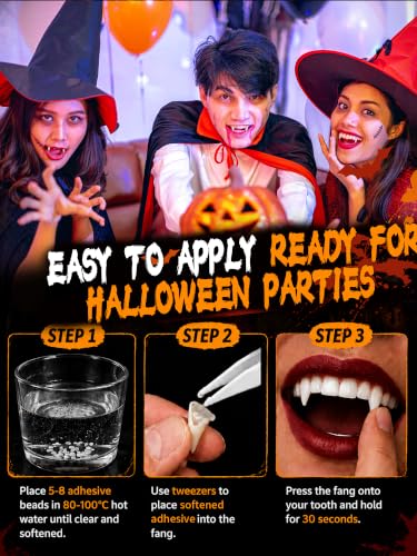 Thumbnail 3 de POCIONE Fake Vampire Fangs for Adults, 3 Pairs with Adhesive Beads