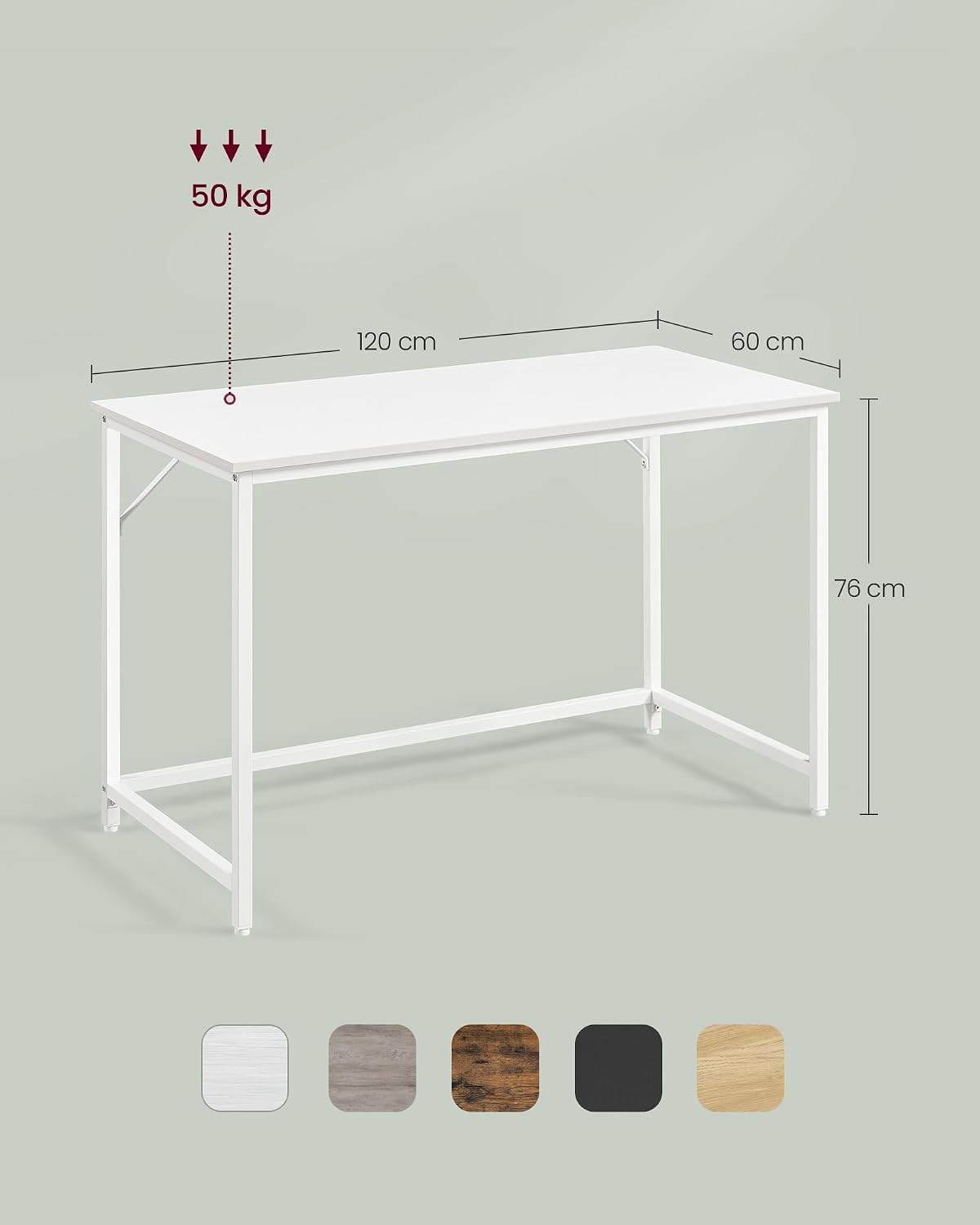 Detalle de VASAGLE Scrivania per computer LWD039W01 bianco acciaio 60 x 120 x 76 cm