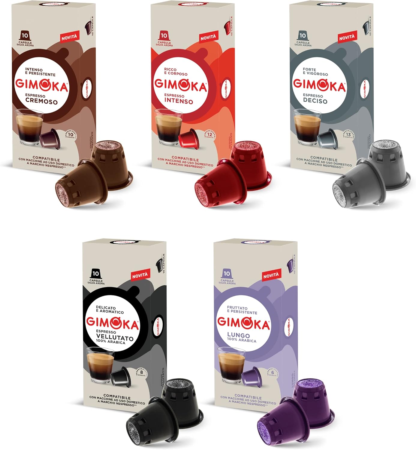 Gimoka capsule compatibili Nespresso: assortimento di miscele e aromi (100 capsule)