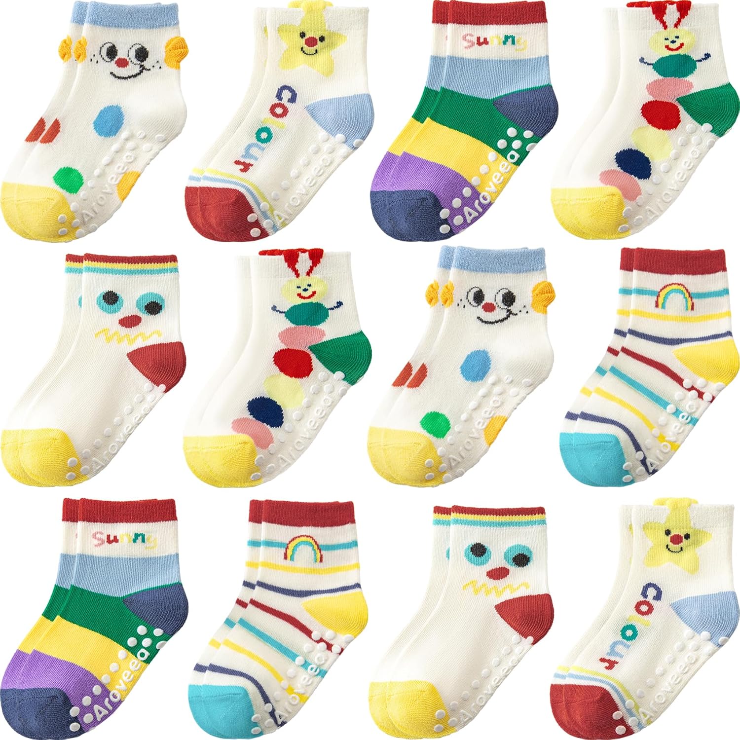 Aroveea Baby Toddler Grip Socks 12 Pack