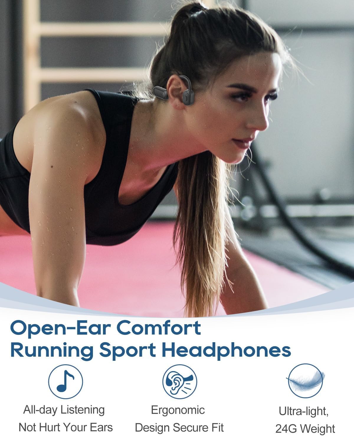 Detalle de CERMENK Bone Conduction Headphones: Open-Ear Wireless Headset with Mic, IPX5, 8‑Hour Battery