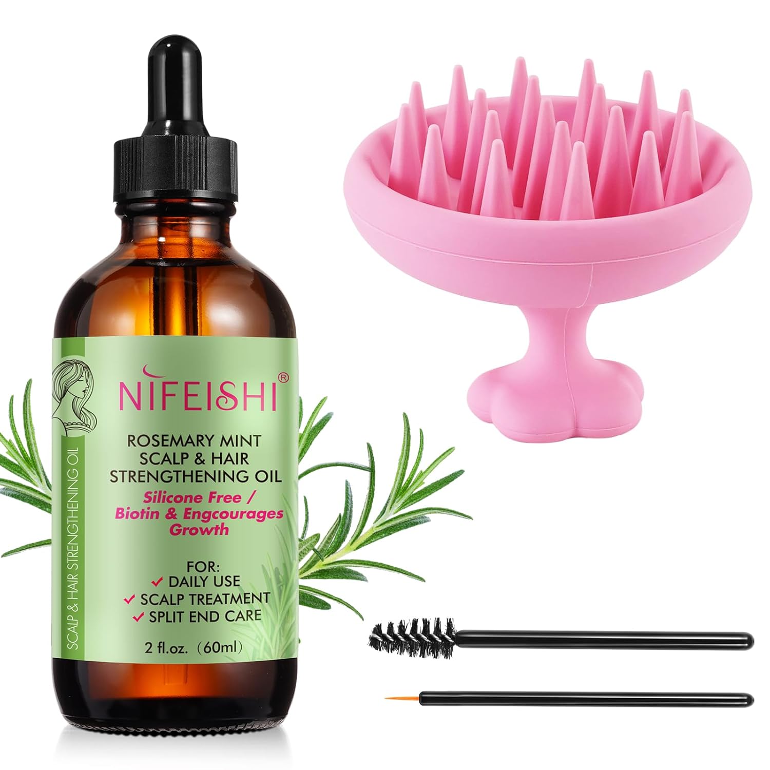 Detalle de Rosmarinöl Haare – 60 ml mit Kopfhautmassage und vielseitigem Einsatz für Haare, Augenbrauen und Wimpern