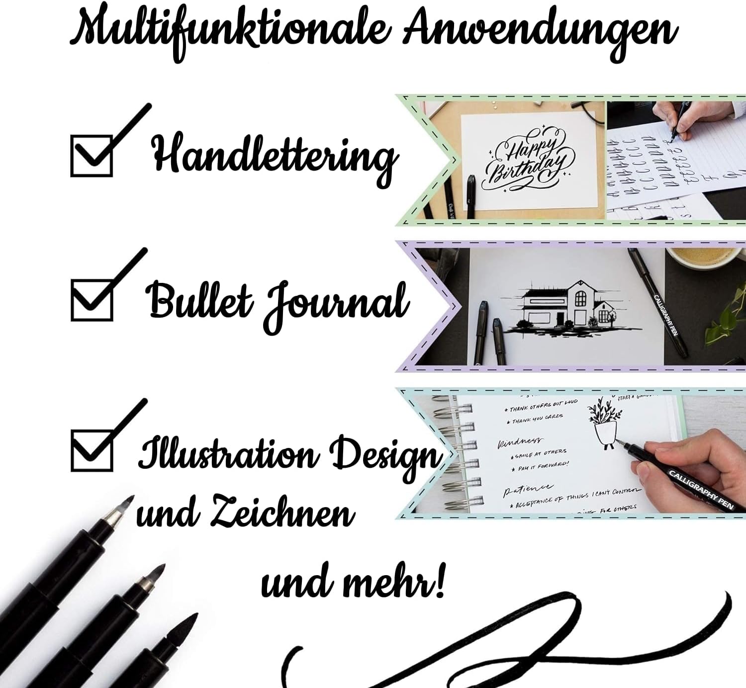 Thumbnail 1 de 6 Kalligraphie Stifte mit 4 Größen Schwarz