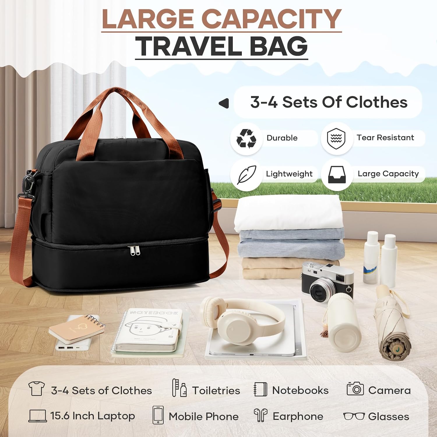 Thumbnail 4 de HPLQQ Ryanair underseat cabin bag 40x30x20L weekend holdall with wet pocket, shoe compartment (F3 Black Brown)