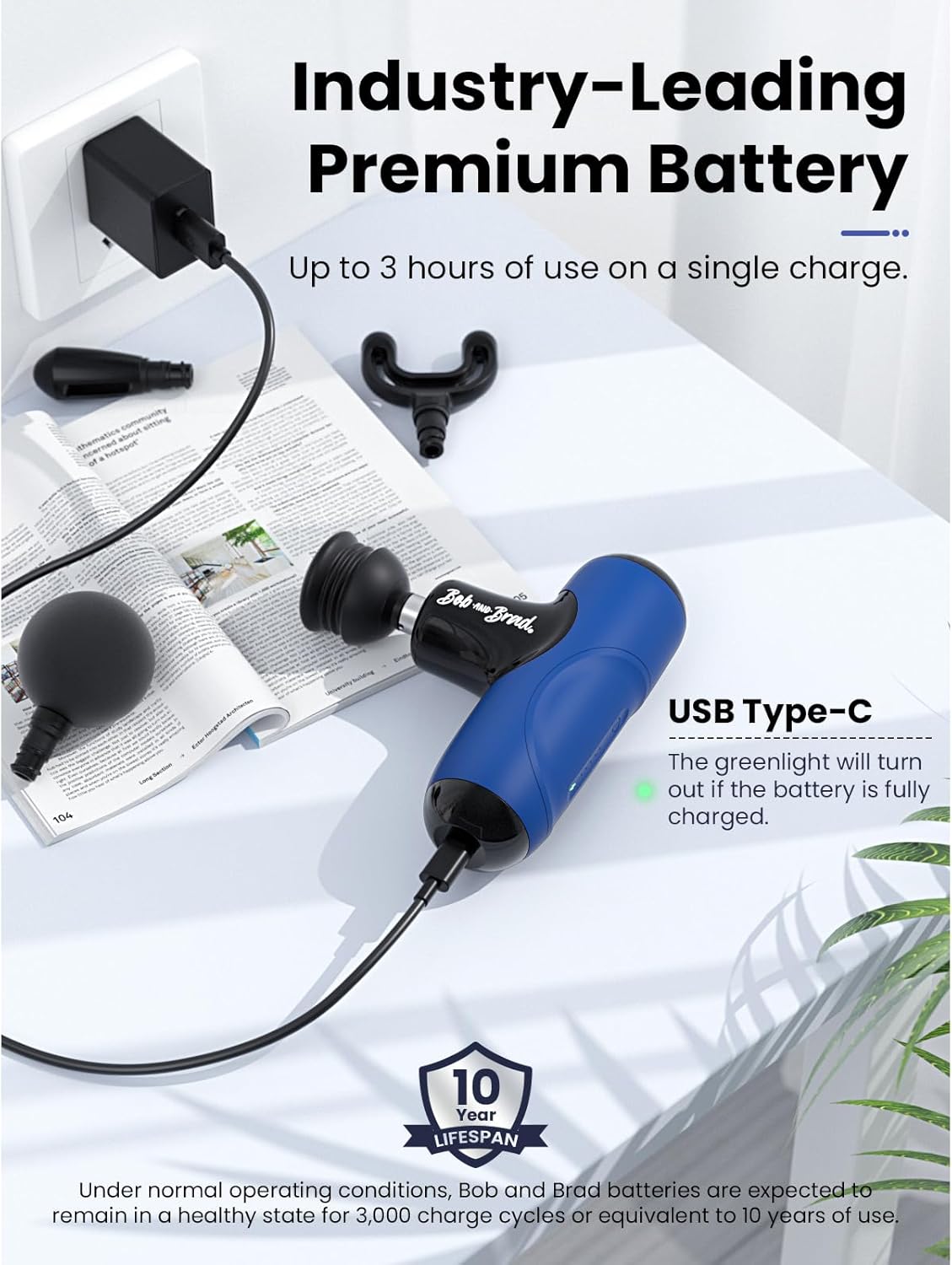 Detalle de BOB AND BRAD Q2 Mini Massage Gun (Deep Tissue Percussion Massager) – 5 Speeds, 40 dB Quiet, USB-C Charging