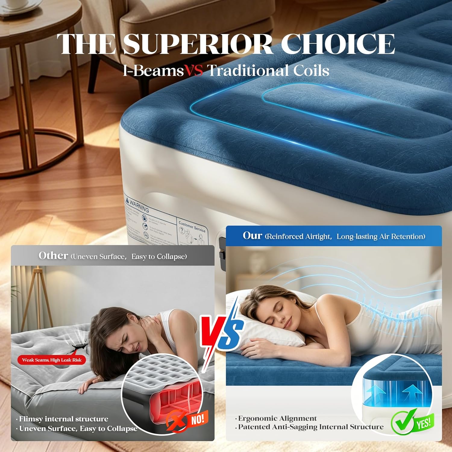 Detalle de VOSSER Twin Air Mattress with Built-in Pump ⚙