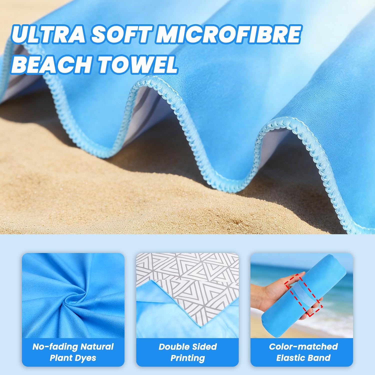 Thumbnail 2 de Microfibre Beach Towels for Adults – 2 Pack, Extra Large 180x90cm