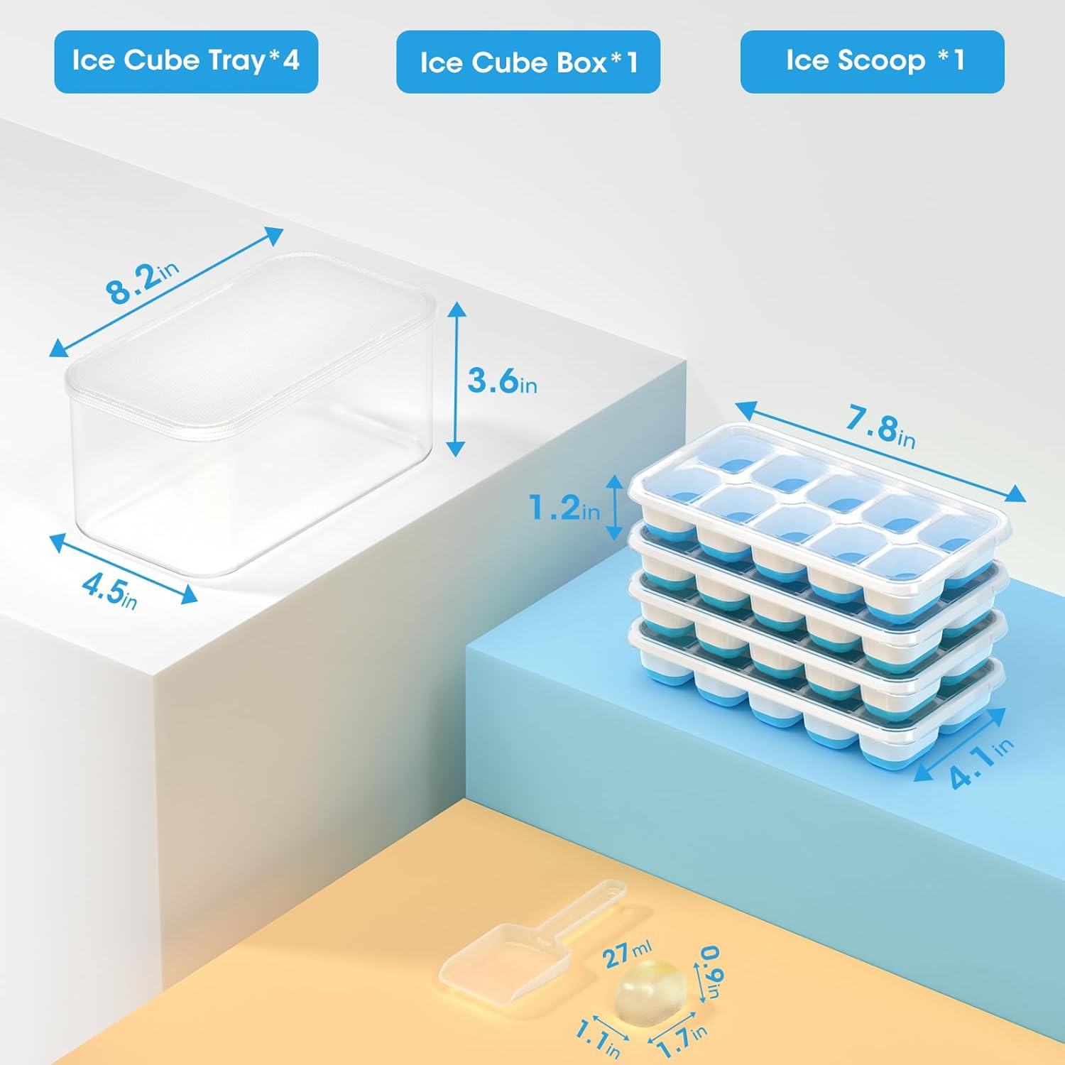Thumbnail 5 de DOQAUS Ice Cube Tray 4-Pack — Silicone Ice Maker