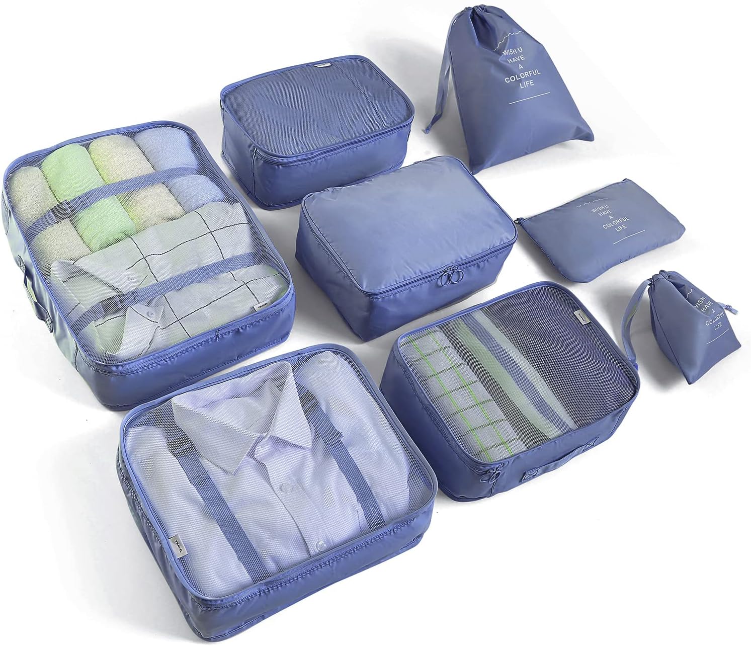 BillyBath Koffer Organizer Set – 8-teiliges Packing Cubes Reise-Organizer Set Navy