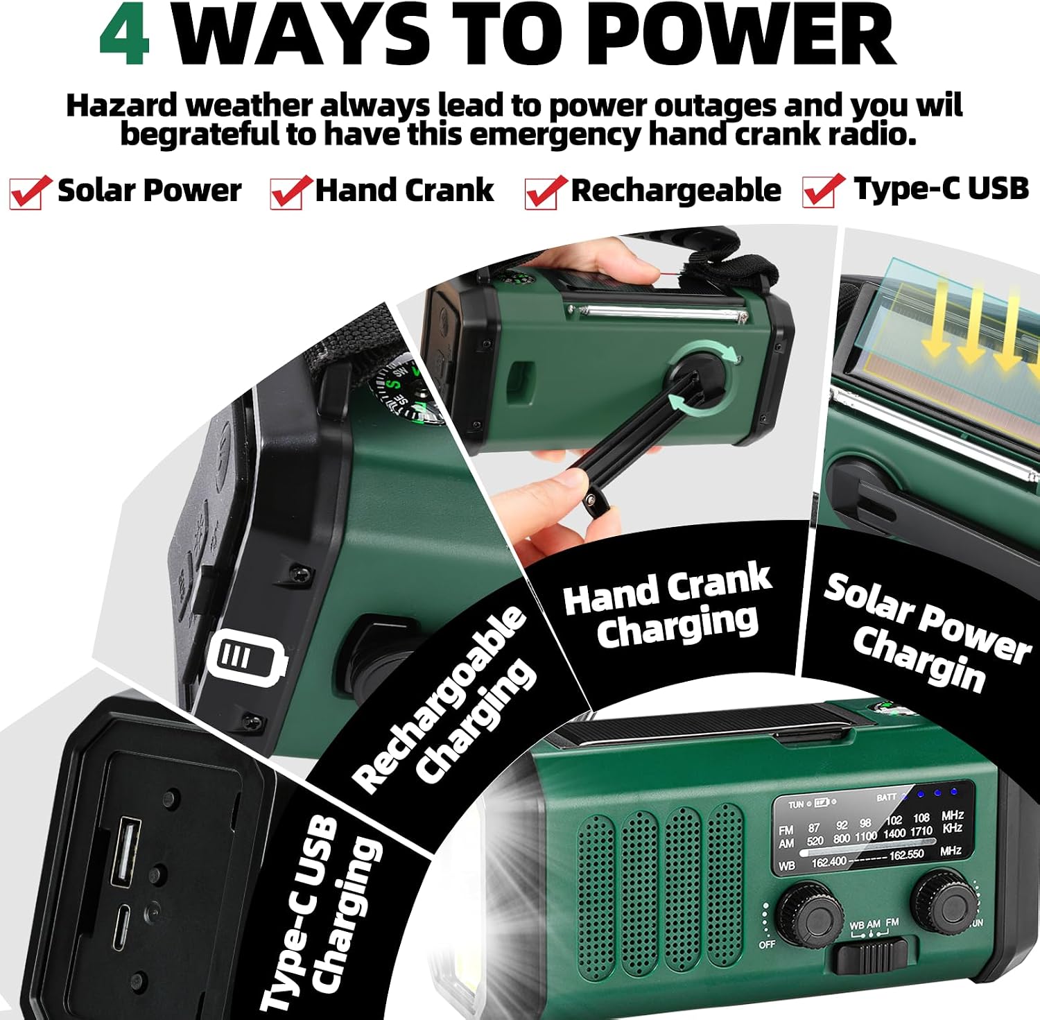 Thumbnail 4 de QAUYYW Emergency Radio 37000 mAh with Crank 🔦
