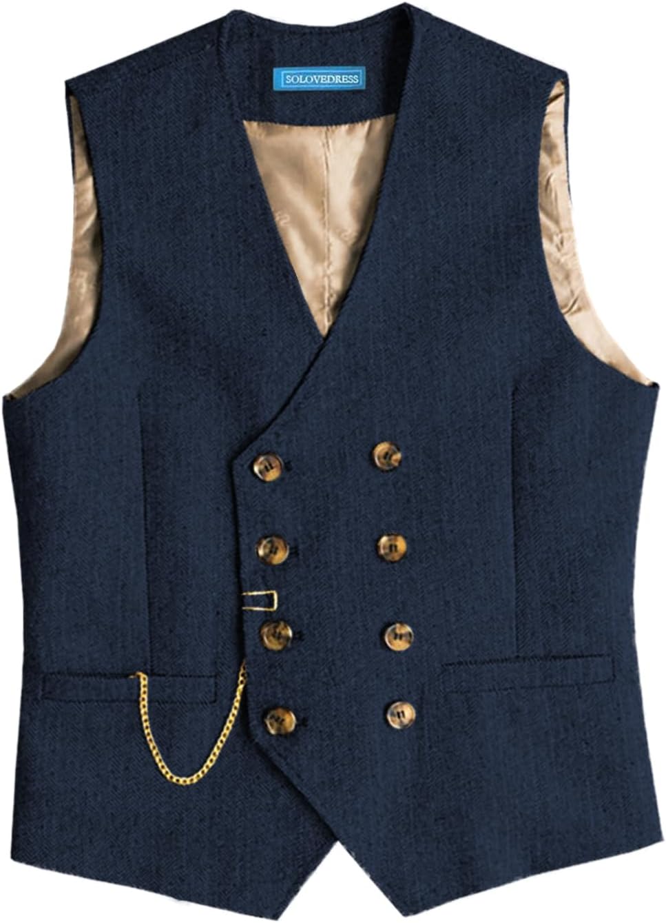 Detalle de Solovedress Herren Vintage-Woll-Anzugweste im Regular Fit mit V-Ausschnitt und verstellbarer Rückenschnalle