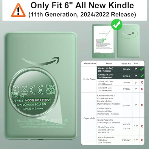 Detalle de MoKo Custodia per Kindle Basic 11ª Gen 6" Verde Matcha – Protezione leggera, risveglio automatico e accesso rapido