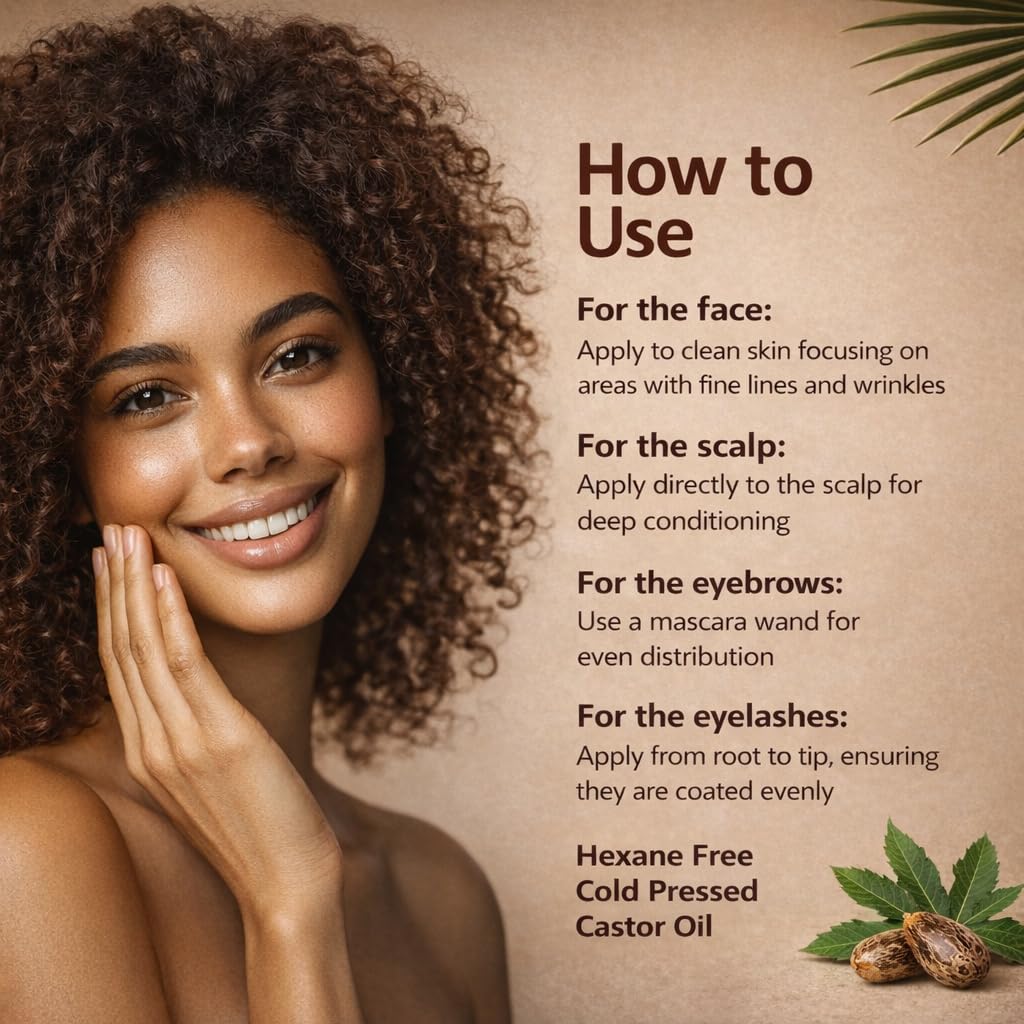 Detalle de INFINA ESSENTIALS Pure Cold Pressed Castor Oil (Hexane Free) — 16 fl oz Glass Bottle for Hair, Scalp, Skin & Eyelashes