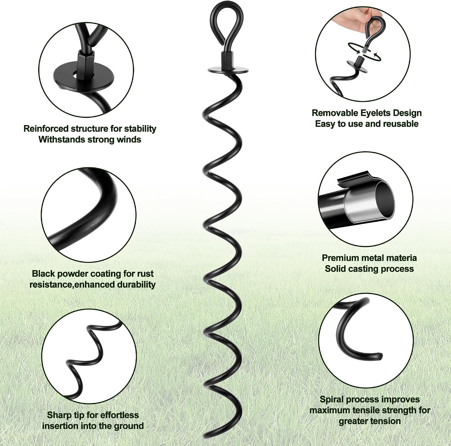 Detalle de XYADX 22.4-Inch Spiral Ground Anchor Kit, 6-Pack with Tie-Down Straps