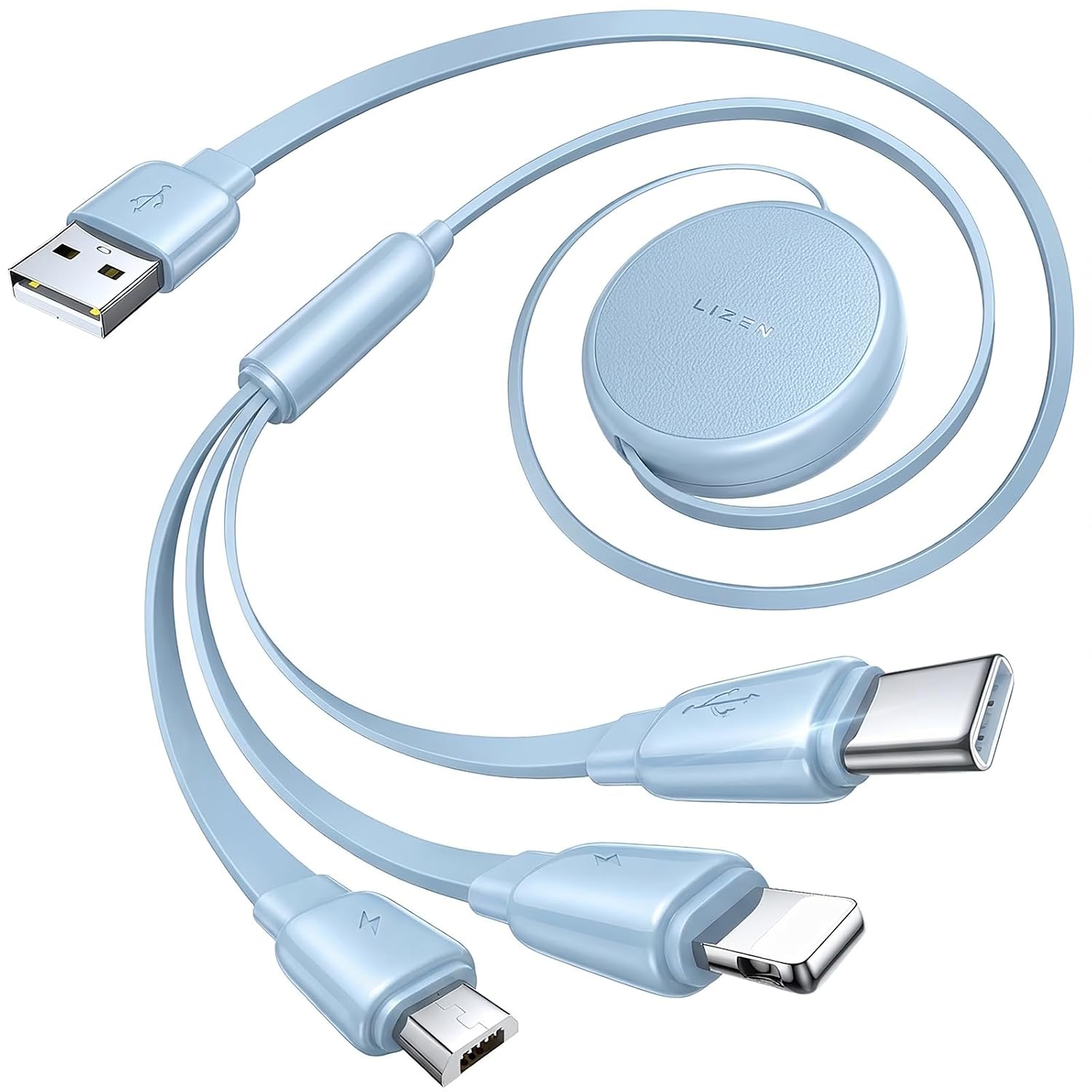 Detalle de LISEN Multi Ladekabel 1.2 m für iPhone 17 Pro – 3-in-1 USB-C/Micro-USB/Lightning Auto-Ladekabel