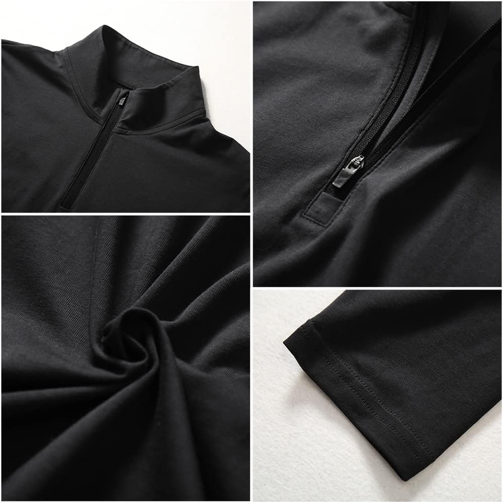 Detalle de KUYIGO Men's Long & Short Sleeve Polo Shirts 1/4 Zip – Slim Fit Cotton Casual Tops