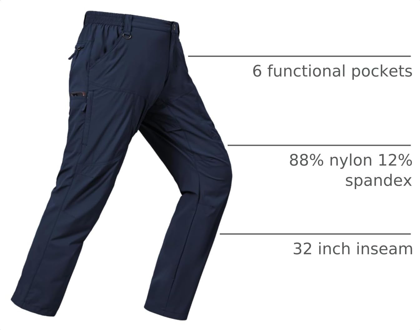 Detalle 2 de SPOSULEI Lightweight Cargo Hiking Pants, Quick-Dry Nylon, 6 Pockets