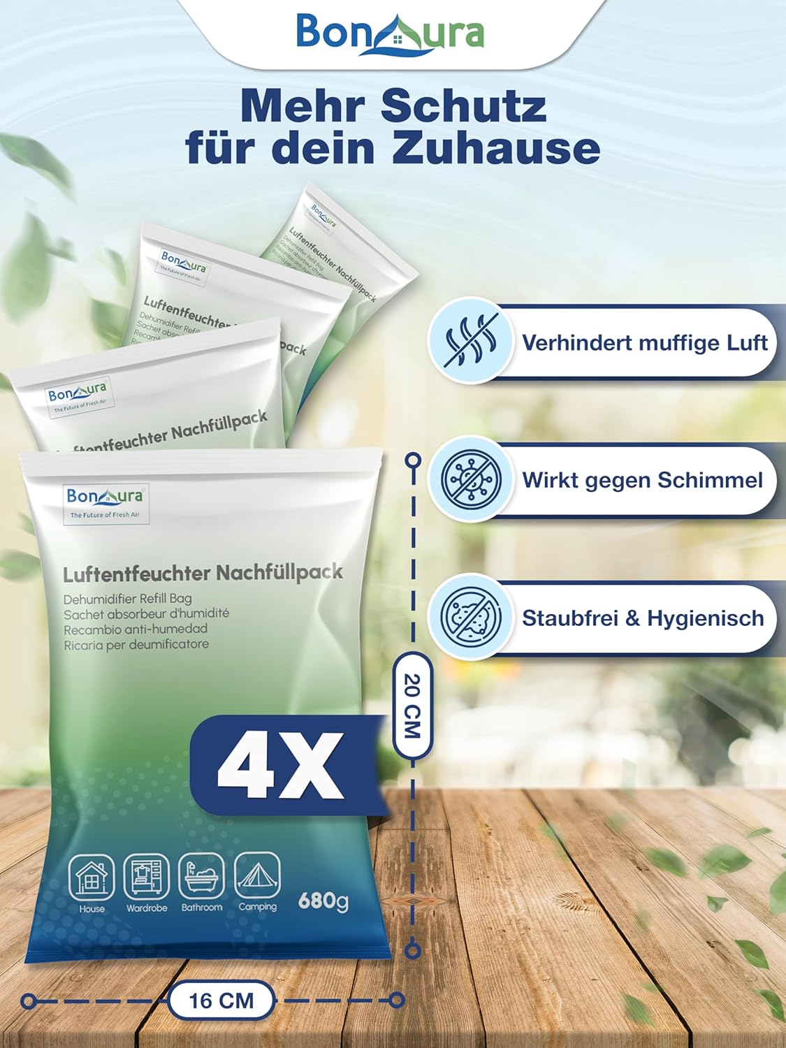 Detalle 2 de BonAura AirOne Nachfüllpack 4er Set 680 g 🌬