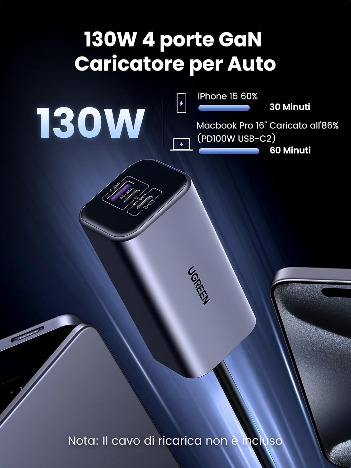 Thumbnail 2 de UGREEN Caricatore Auto 130W USB