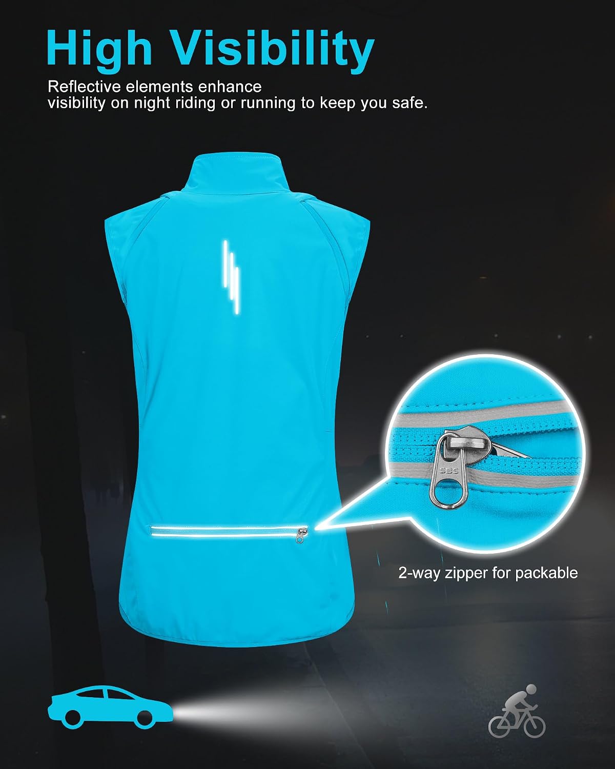 Detalle de 33,000ft Damen Fahrradjacke – Wasserdicht, atmungsaktiv, abnehmbare Ärmel, Reflektierende Details